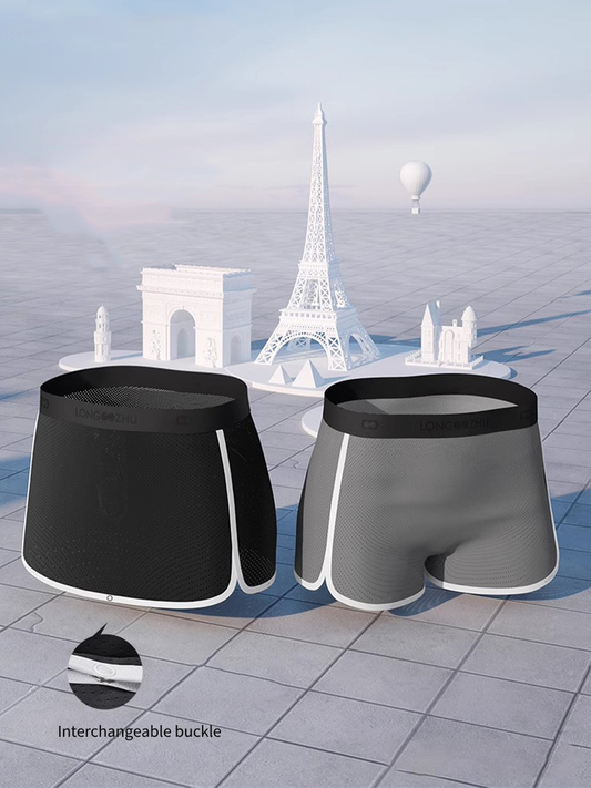 2 Pack Men's Button Casual U-Shaped Roman Skirt Dual-Purpose Arrow Pants Underwear