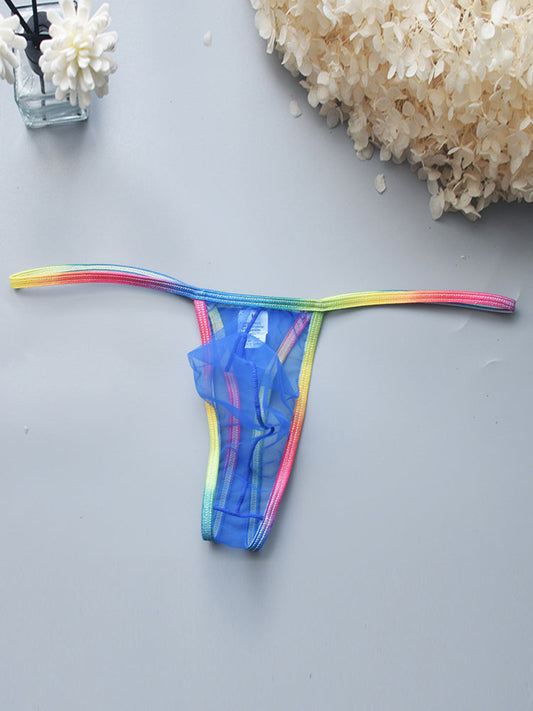 3-pack Men's Sexy Rainbow Transparent Convex Pouch Breathable Thong