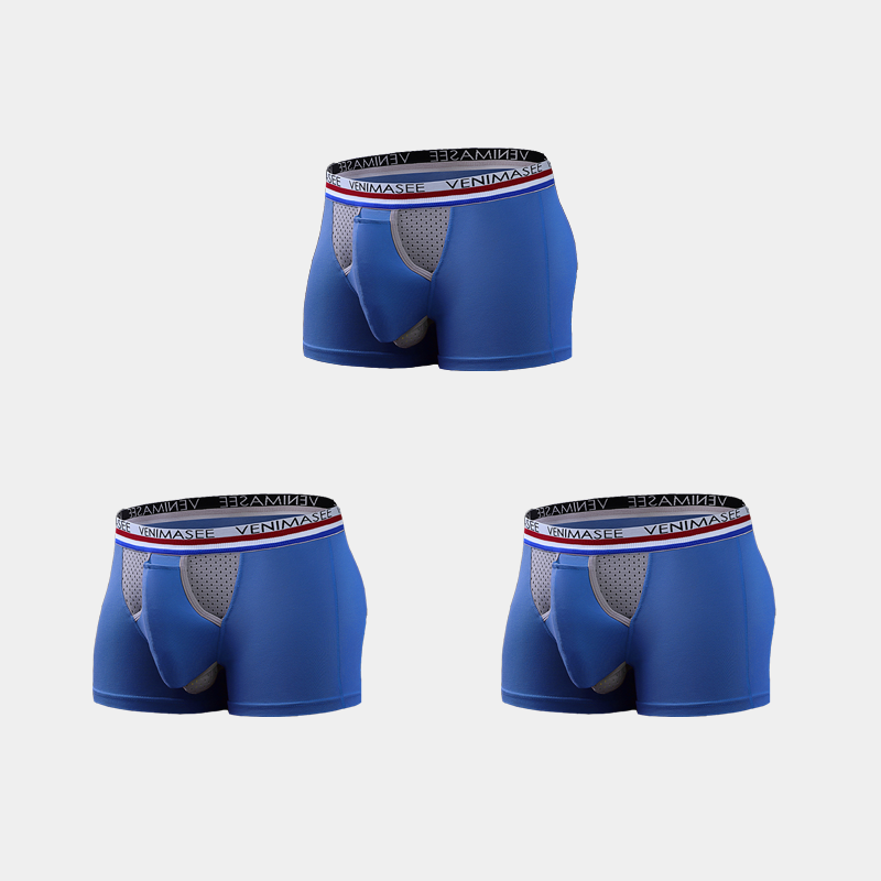 3 Pack Men's Breathable Divided Double Pouch Boxer Briefs