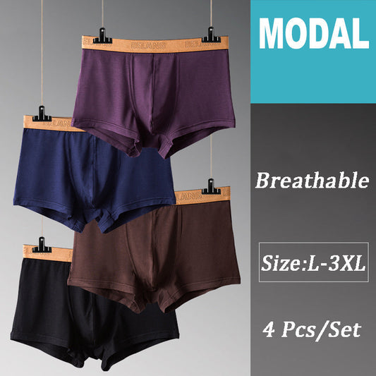 Modal Ultra-soft Solid Mid-waist Men's Boxer Briefs