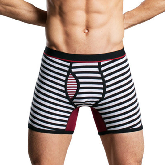 Men's Fly Front with Pouch Striped Cotton Boxer Briefs