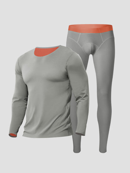 Men's Seamless Double-sided Round Neck Thermal Underwear Set
