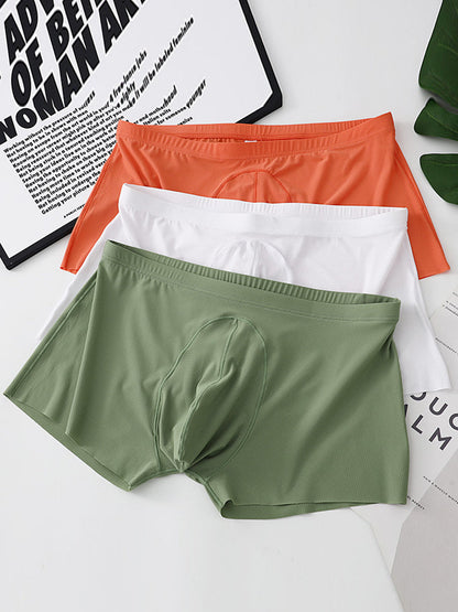 3 Pack Men's Ice Silk Mesh Large Pouch Solid Color Sexy Trunks
