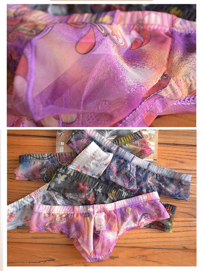 4-pack Men's Lace Print Sheer Mesh Bohemian Boxer Briefs