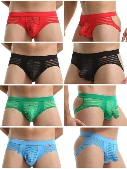 Men's Sexy Striped Hollow Jockstrap With Separate Pouch