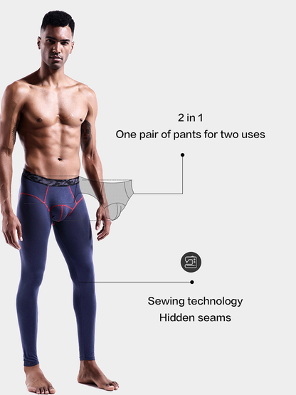 Men's Autumn Johns Underwear 2 in 1 Design Warm Polyester Tights
