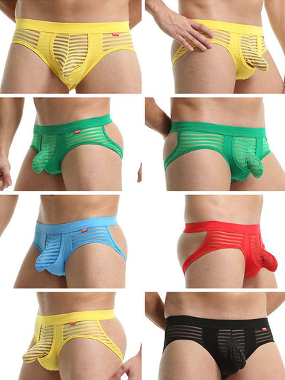 Men's Sexy Striped Hollow Jockstrap With Separate Pouch