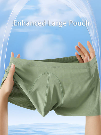 3 Pack Men's Ice Silk Mesh Large Pouch Solid Color Sexy Trunks