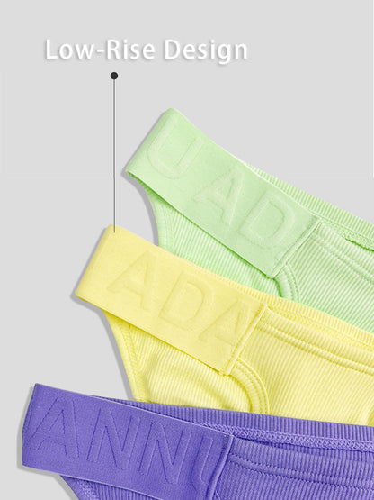 2 Pack Men's Solid Color Ribbed Cotton Sports Butt-Lifting Bikini