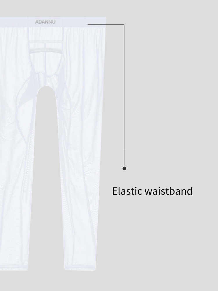 Men's Breathable Semi-transparent Sexy Black Silk Large Pouch Leggings