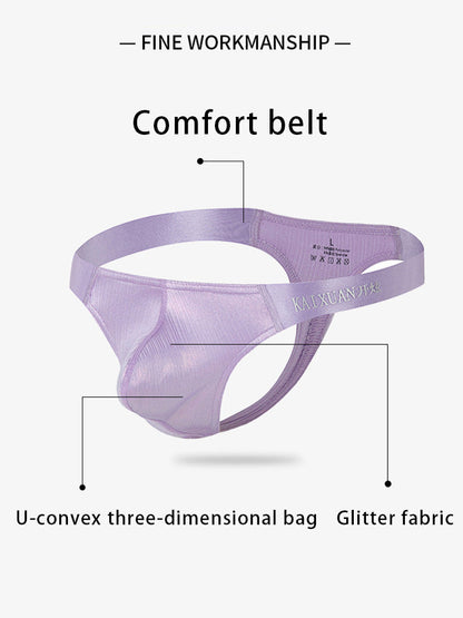 3 Pack Men's Low Waist Transparent Sexy Large Pouch Ice Silk Thong
