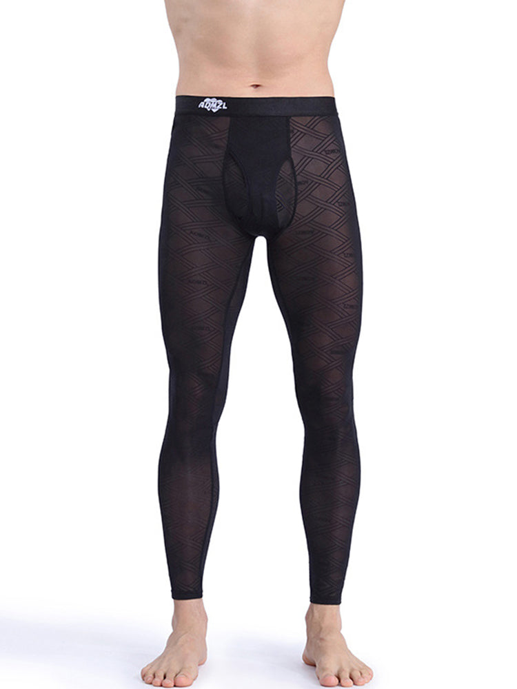 Men's Sexy Transparent Ice Silk Jacquard Seamless Tights Warm Pants