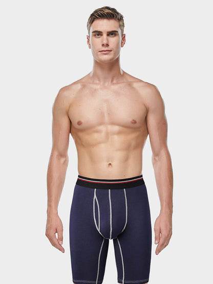 2 Pack Men's Long High Waist Cotton Sports Anti-friction Leg Boxer Briefs