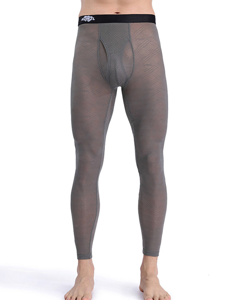 Men's Sexy Transparent Ice Silk Jacquard Seamless Tights Warm Pants