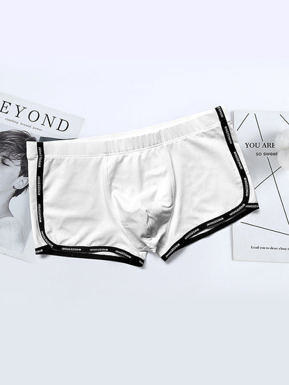 Men's Letter Trim Applique Cotton Trunks