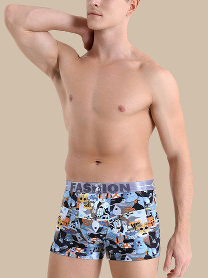 3 Pack Men's Cartoon Modal Printed Briefs And Trunks