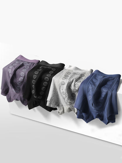 4 Pack Men's Mid-Rise Cotton Antibacterial Breathable Trunks