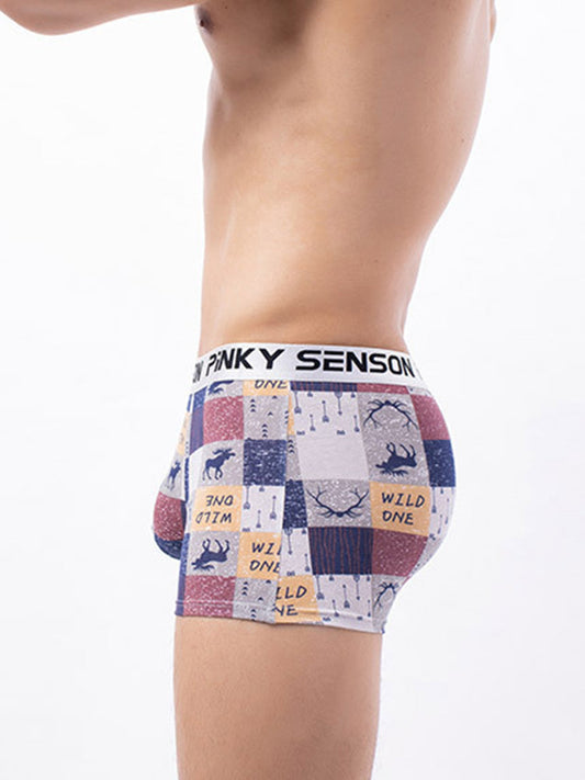 4 Pack Men's Checkered Pattern Cotton Trunks