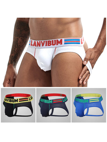 2 Pack Men's Cotton Low-Rise U-Convex Solid Color Jockstrap