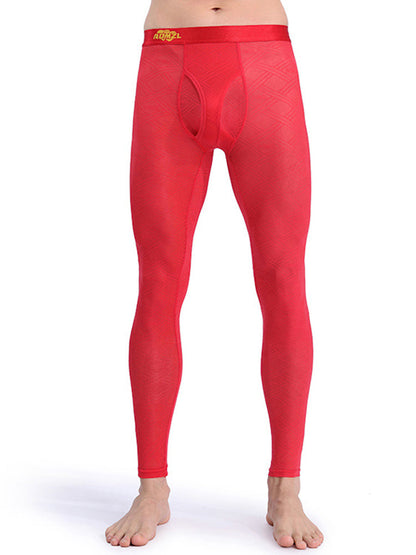 Men's Sexy Transparent Ice Silk Jacquard Seamless Tights Warm Pants