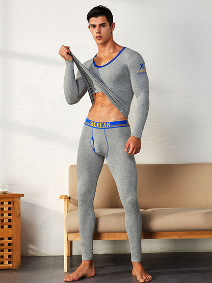 Men's Splicing Lines Cotton Thermal Underwear Set