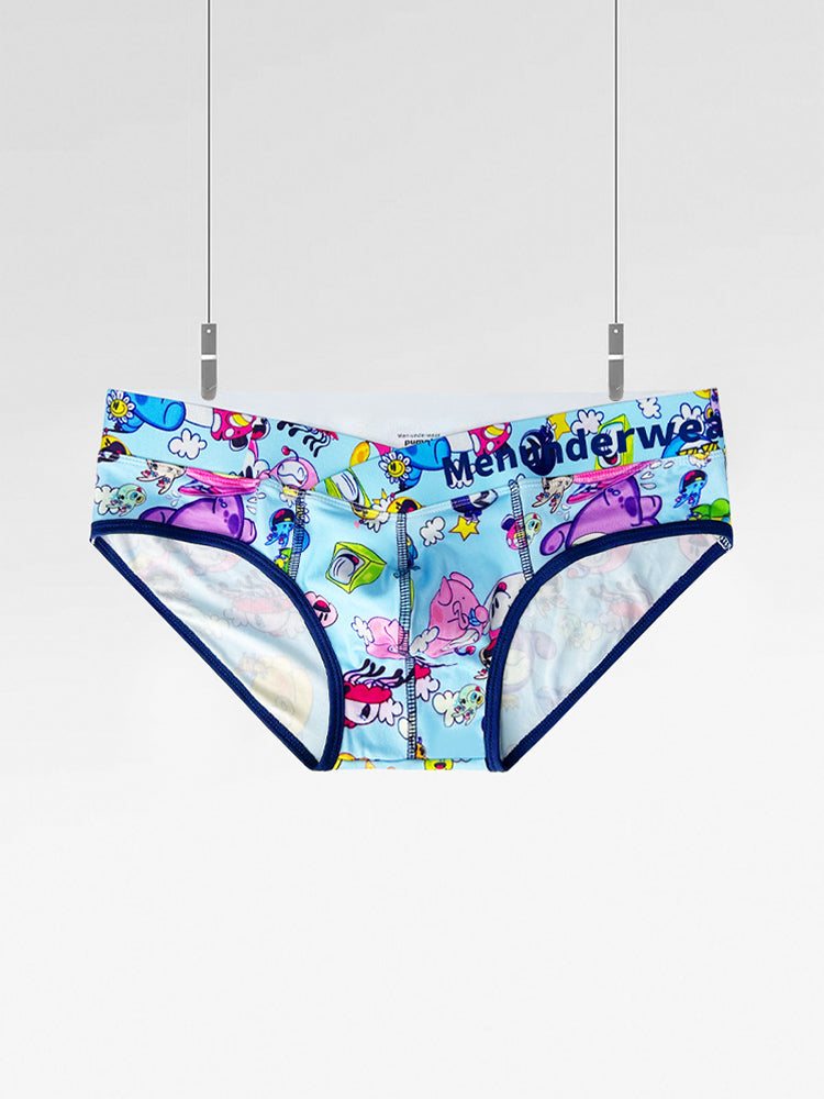 2 Pack Men's Playful Cartoon No-Tag Comfortable and Breathable Briefs