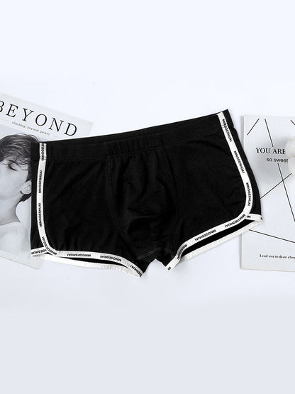 Men's Letter Trim Applique Cotton Trunks