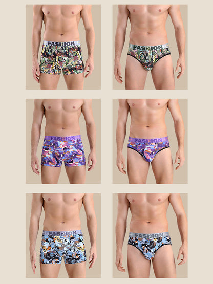 3 Pack Men's Cartoon Modal Printed Briefs And Trunks