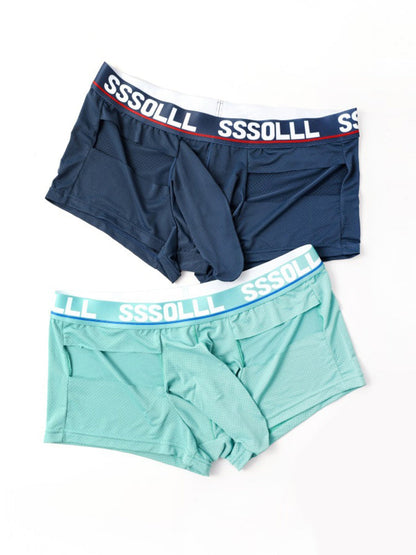 3 Pack Men's Mid-Rise Ice Silk Hollow-Out Trunks