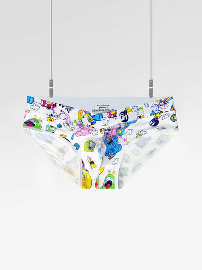 2 Pack Men's Playful Cartoon No-Tag Comfortable and Breathable Briefs