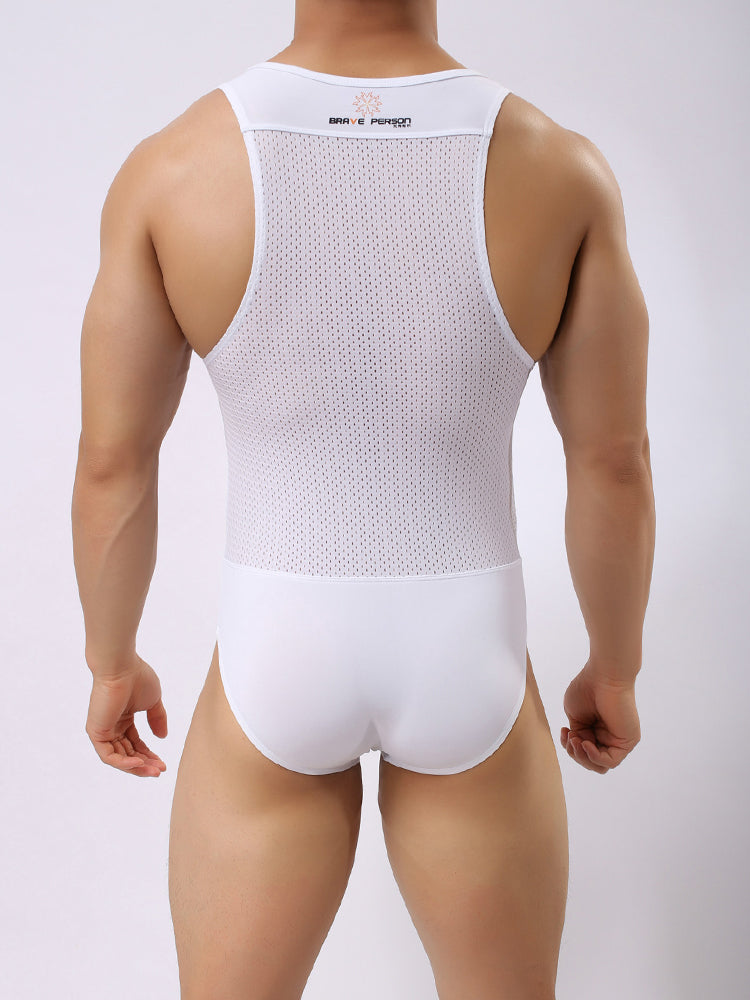 Mens Sexy Sheer Mesh Wrestling Bodysuit