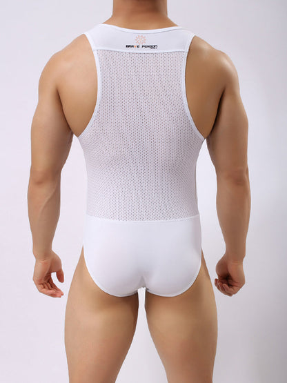 Mens Sexy Sheer Mesh Wrestling Bodysuit