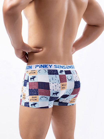 4 Pack Men's Checkered Pattern Cotton Trunks