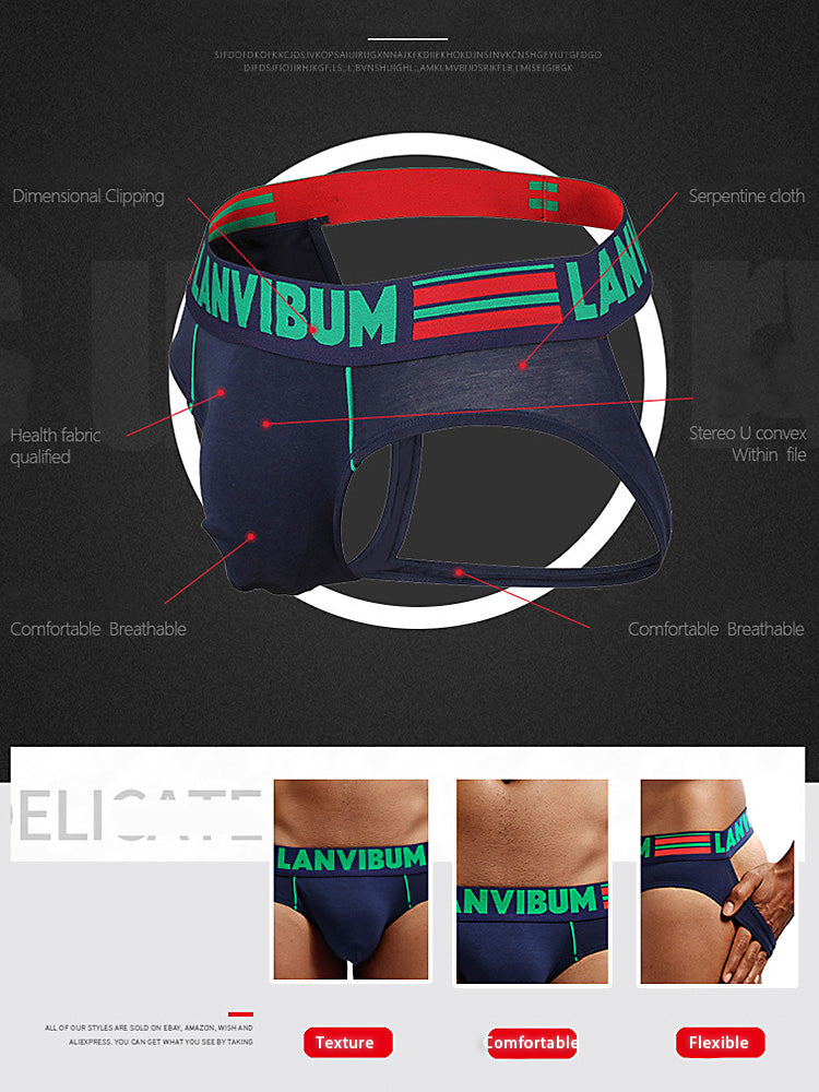 2 Pack Men's Cotton Low-Rise U-Convex Solid Color Jockstrap