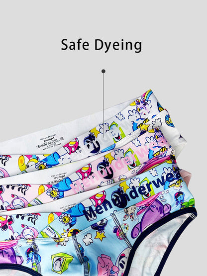 2 Pack Men's Playful Cartoon No-Tag Comfortable and Breathable Briefs