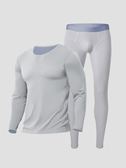Men's Seamless Double-sided Round Neck Thermal Underwear Set
