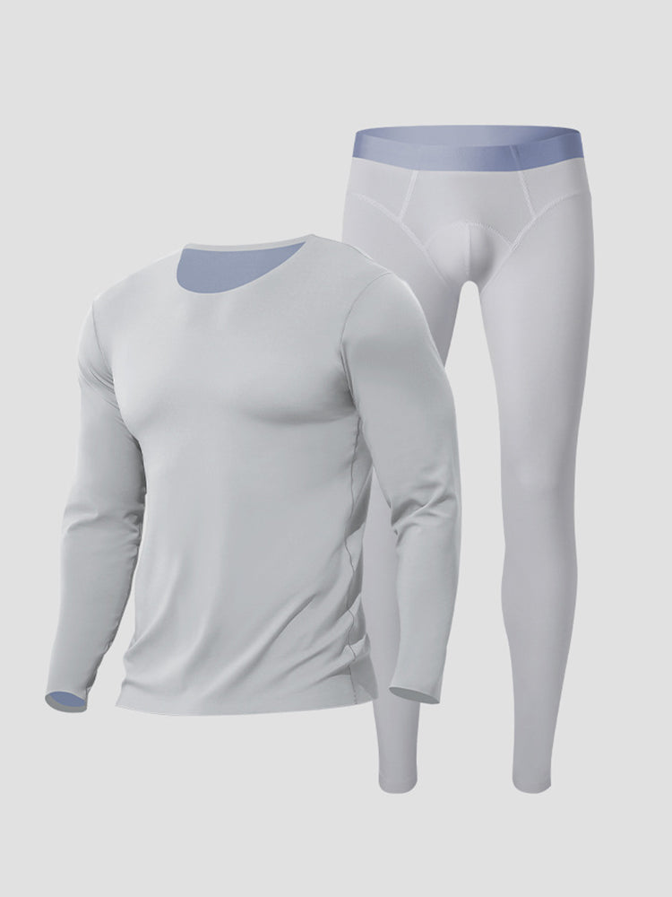 Men's Seamless Double-sided Round Neck Thermal Underwear Set