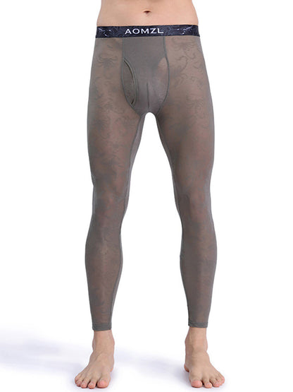 Men's Sexy Transparent Ice Silk Jacquard Seamless Tights Warm Pants
