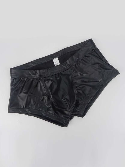 2-pack Men's Leather Hollow Hip-revealing Large Pouch Boxer Briefs