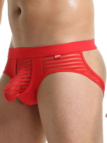 Men's Sexy Striped Hollow Jockstrap With Separate Pouch