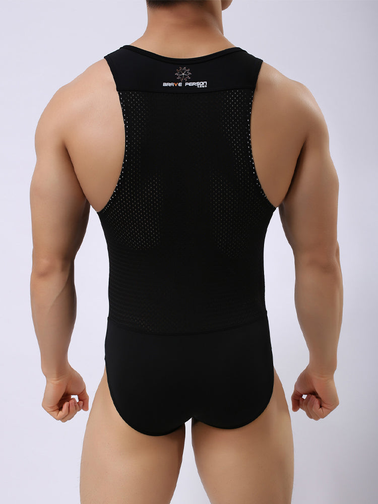 Mens Sexy Sheer Mesh Wrestling Bodysuit