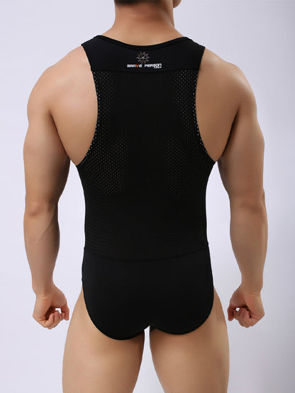 Mens Sexy Sheer Mesh Wrestling Bodysuit