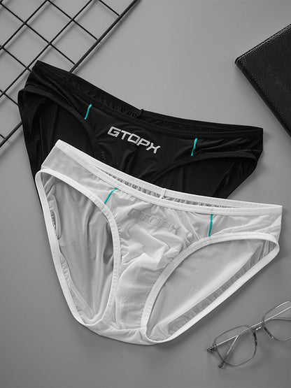 2 Pack Men's Ice Silk Single Layer U-Convex Low-Rise Sexy Semi-Transparent Bikini