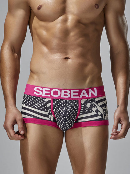 2 Pack Men's Statue of Liberty Print Comfortable and Breathable Trunks