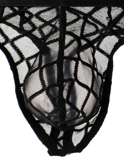 3 Pack Men's Low-Rise Lace Sexy Mesh Briefs And Thongs
