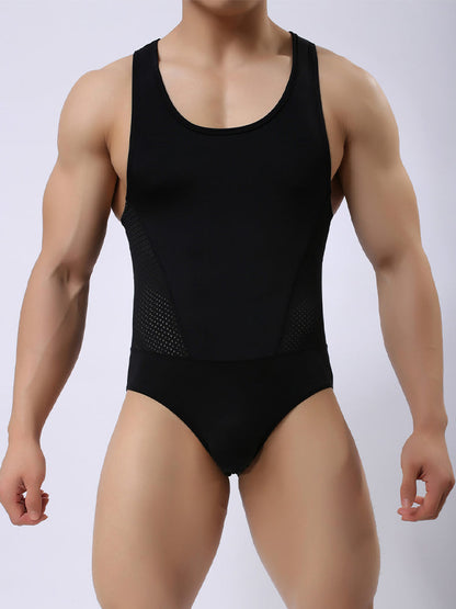 Mens Sexy Sheer Mesh Wrestling Bodysuit