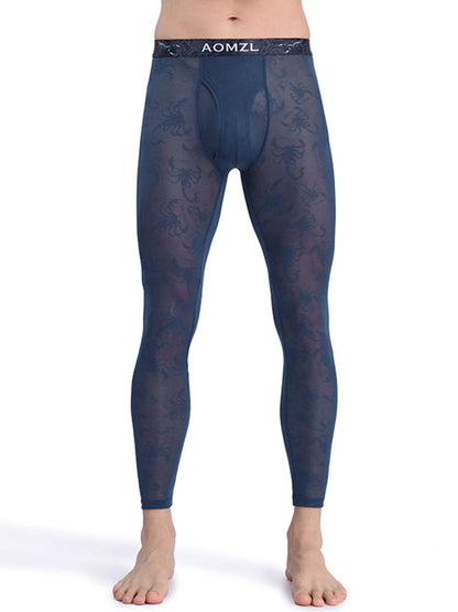 Men's Sexy Transparent Ice Silk Jacquard Seamless Tights Warm Pants