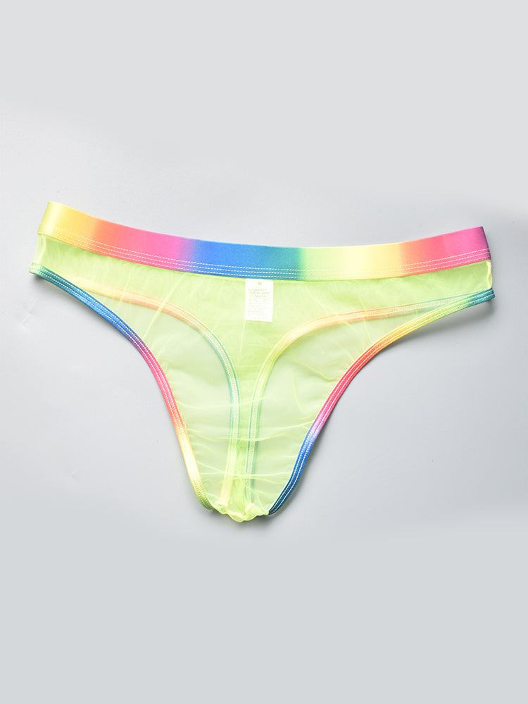 3-pack Men's Rainbow Trim Sheer Mesh Thong