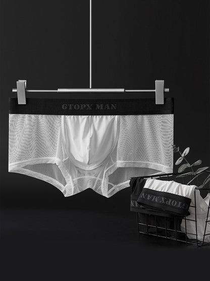 2-Pack Men's Breathable Mesh Ice Silk U-convex Low Waist Boxer Briefs