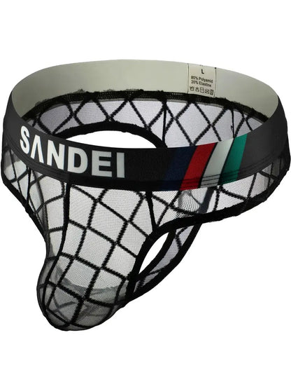 3 Pack Men's Low-Rise Lace Sexy Mesh Briefs And Thongs